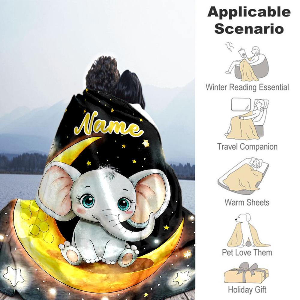 Moon Elephant Customize Your Name Blanket Multi-purpose Customizable Blanket Ultra-Soft Suitable for Office Couch Picnics Living Room for All Occasion