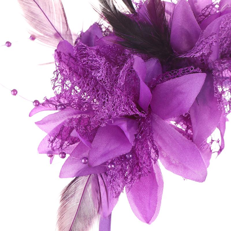 1Pcs Women Fascinator Hat Headband Flower Feather Mesh Yarn Cocktail Party Wedding Hair Accessories Head Decoration