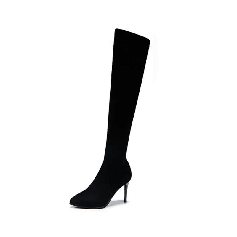 Women's Black Stiletto Over-the-Knee Boots with Velvet, 2025 Autumn/Winter Korean Style
