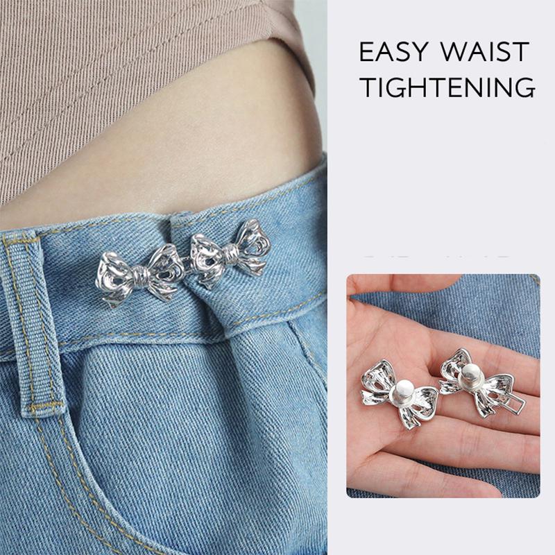 Bowknot Waist Buckle Detachable Pant Clips Jeans Button Snaps Adjustable No Sewing Waistband Tightener Clothing Accessories