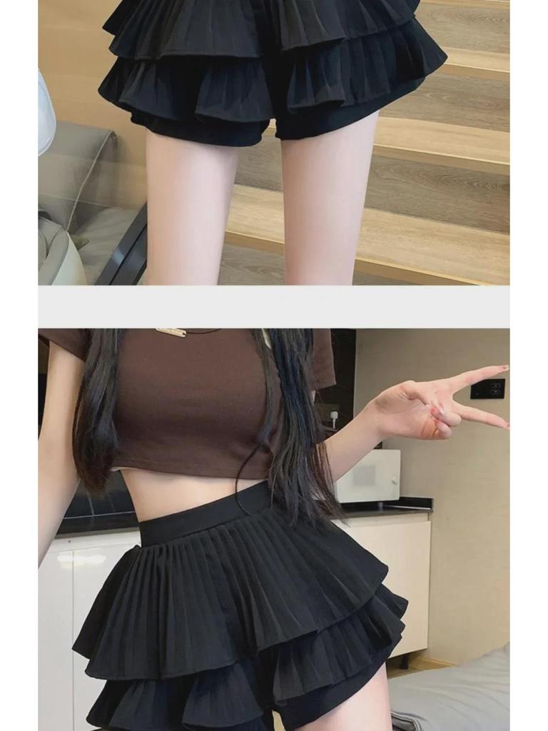 Girls' Double-Layer Cake Skirt: Summer High-Waist A-Line Puffy Skort