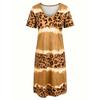 Mode Damen Übergröße 1XL-8XL Freizeitkleid Kurzarmkleid Batik Leopard Kurzarm V-Ausschnitt Leicht dehnbares Kleid