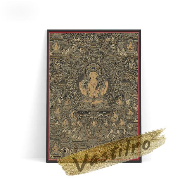 טנגקה טיבטית ציור קיר דתי אמנות הדפס פוסטר בודהיסטווה דיוקן רטרו ציור שמן ציור קיר אמונה בודהיסטית