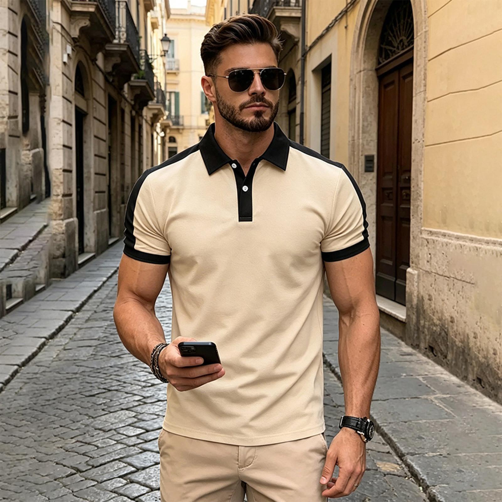 

Men s Benbu Multi-color Slim-fit Plaid Short-sleeved Button-down Shirt L бежевий