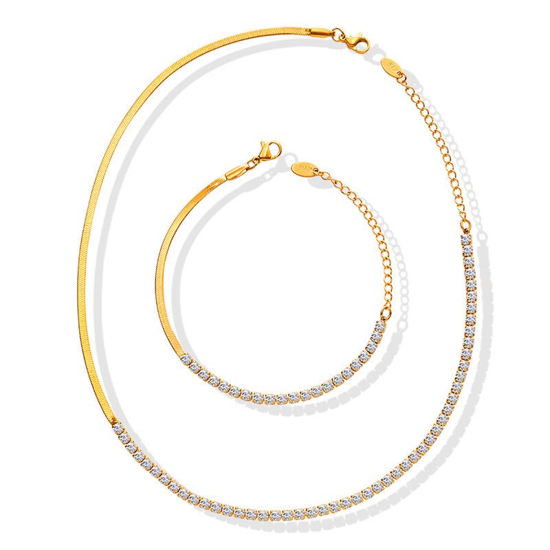 Gold-Plated Zirconia Inlaid Blade Chain Jewelry Set