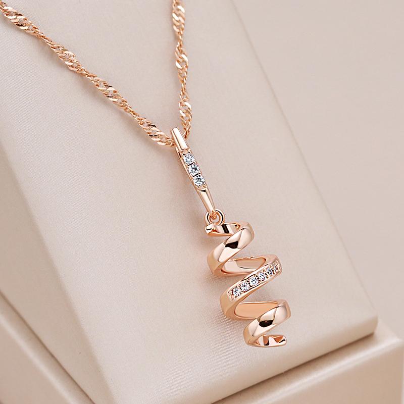 New  Rose Gold Color Geometry Rotate Pendant Necklace For Women Natural Zircon Accessories Bridal Trend Daily Jewelry