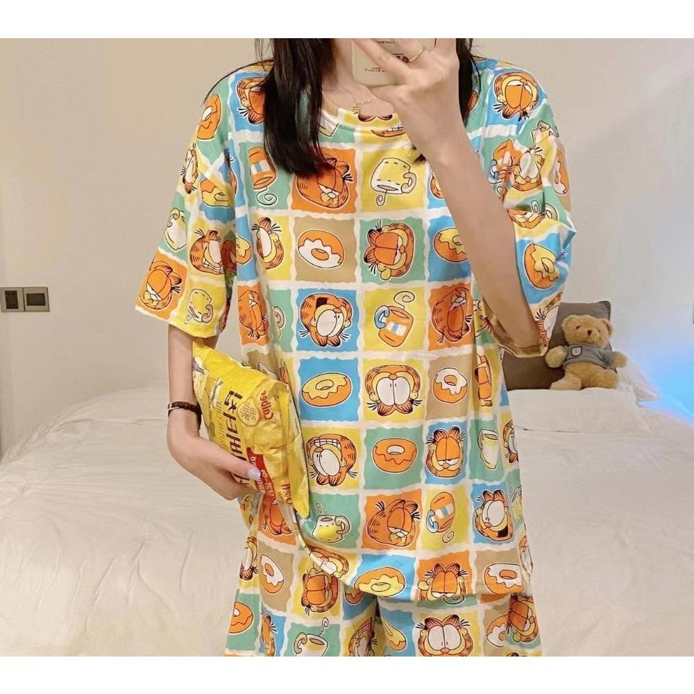GMXIA Cute Panda Pajamas for Women In Summer, Short Sleeves and Shorts, Large-sized and Thin Summer Casual Home Wear Set