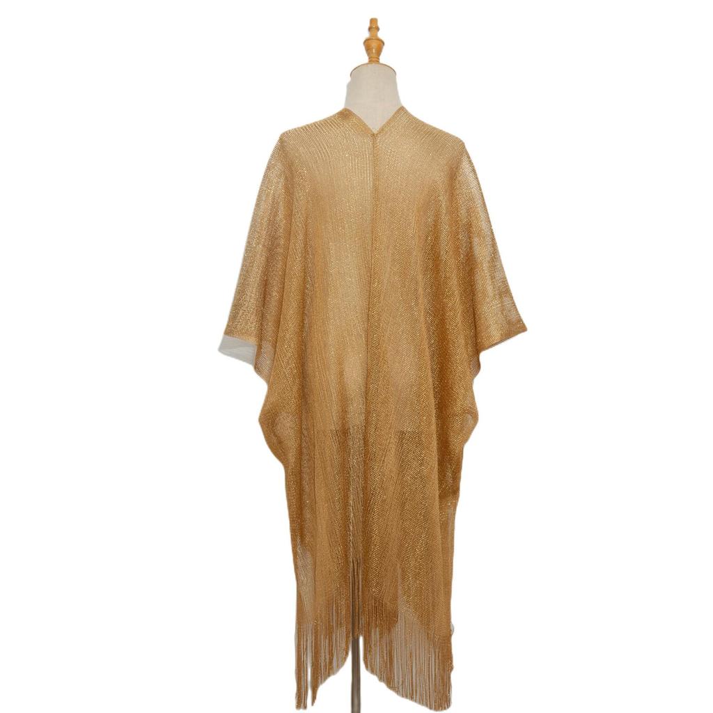 European & American Style Gold and Silver Tassel Cape - Women's Transparent Summer Shawl