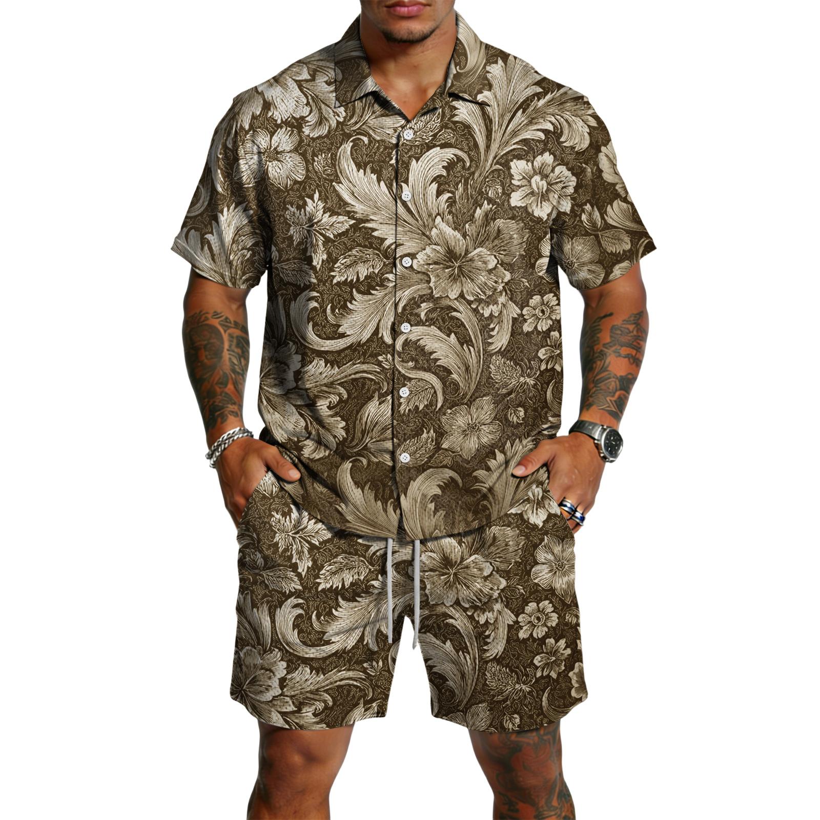 Herren Casual Leichtes Atmungsaktives Kurzarmhemd und Shorts Set XL khaki