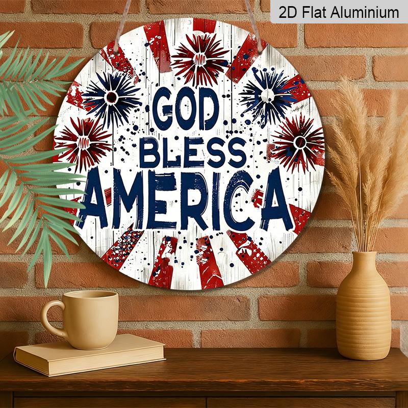 2D Flat, 1pc Decoration Celebrating American Independence Day on July 4Th, Featuring a Red And Blue Striped Pattern.This Aluminum Sign Is Perfect for