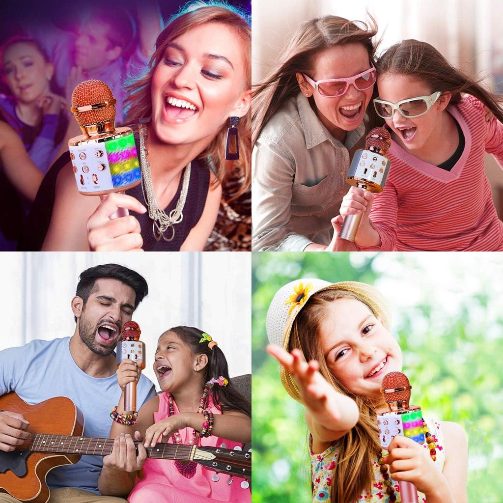 Amazmic Karaoke-Mikrofon für Erwachsene, Kabelloses Bluetooth-Mikrofon zum Singen, Tragbare Karaoke-Maschine mit LED-Leuchten