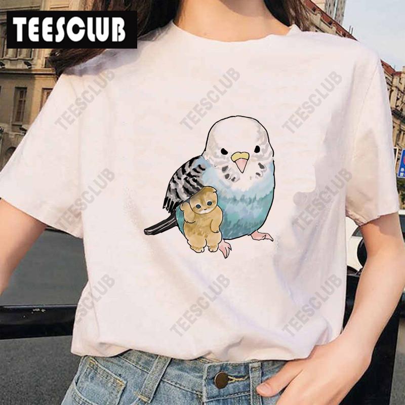 Women's Polyester 100% European-Style Cartoon Parrot Cat Print T-shirt Short Sleeve Harajuku Graphic Top Summer
