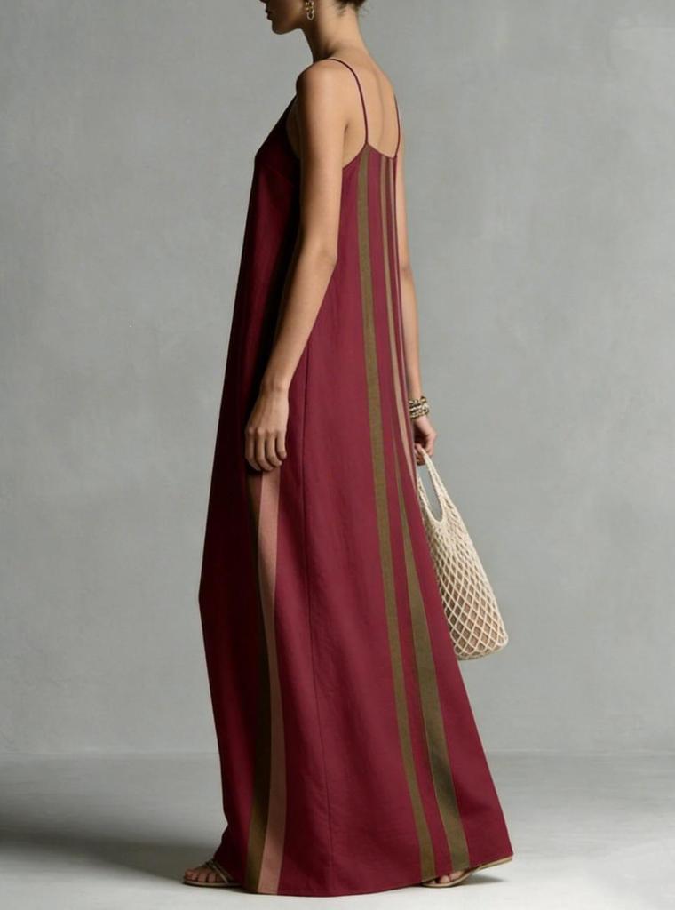 2026 Cross Stripe Women's Summer Maxi Camisole Dress - Loose, Beach Vacation Style, European & American Fashion