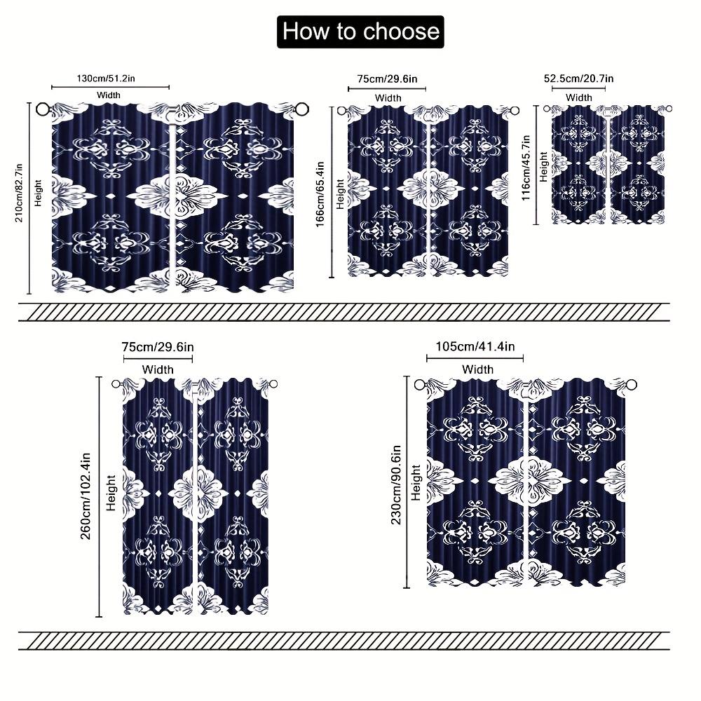 2pcs Navy Blue Floral Print Curtains - Light Filtering Polyester Rod Pocket Drapes for Bedroom   Living Room & Office Decor   All-