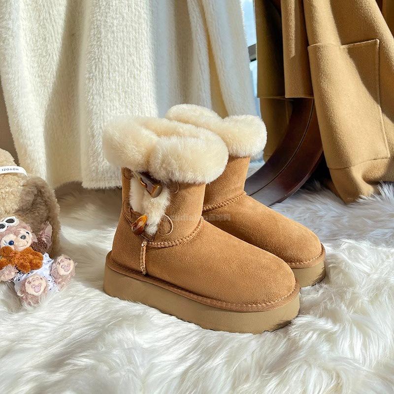Sangpo Women's Shearling Duffle Coat Snow Boots - Warm Mid-Calf, Thick Sole, Furry Winter Cotton Boots