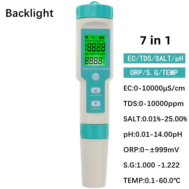 4/5/7 in 1 PH Meter TDS EC ORP Salinity S. G Temperature Meter With Backlight Digital Water Quality Monitor Tester for Aquarium
