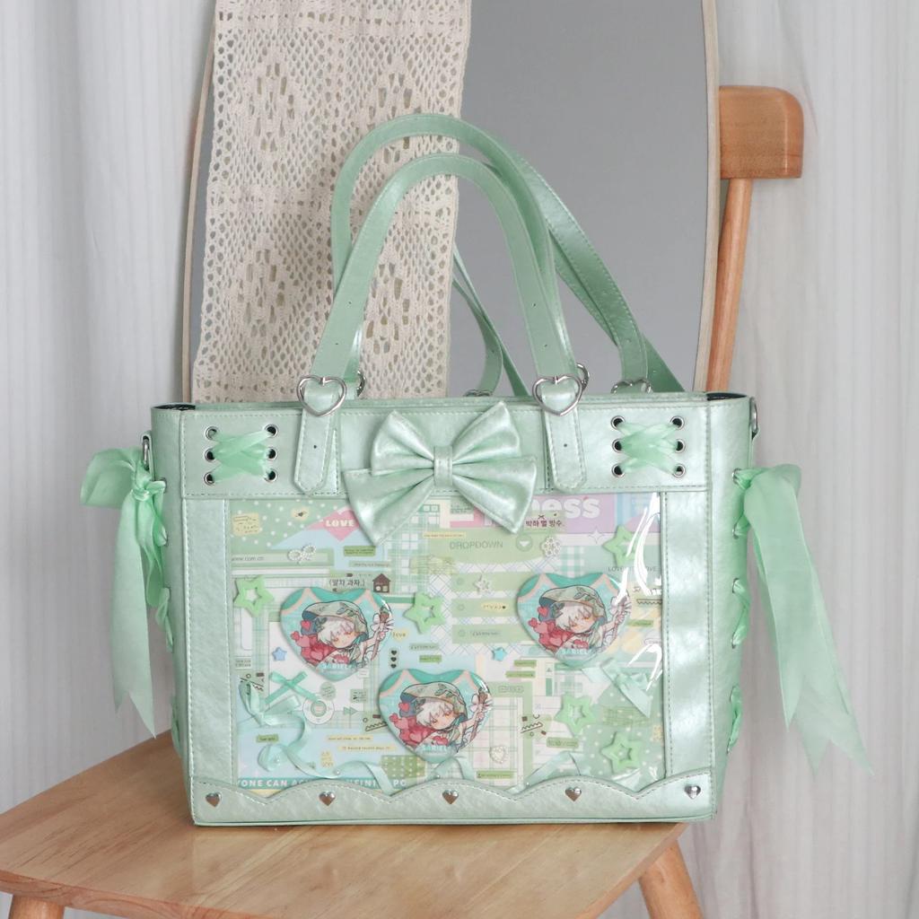 New Lolita Women Ulzzang Ita Bags Fashion Designer PU Subculture Harajuku DIY Anime Badge Tote Bag Female Y2K Shoulder Bag
