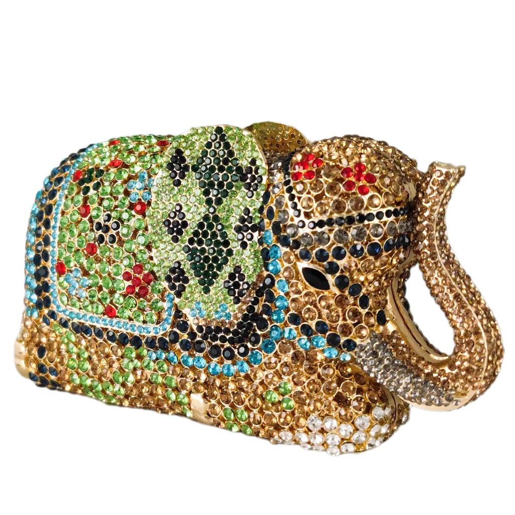 Boutique De FGG Women Green Elephant Clultch Party Cocktail Purses and Handbags Luxury Designer Bridal Rhinestone Evening Bags