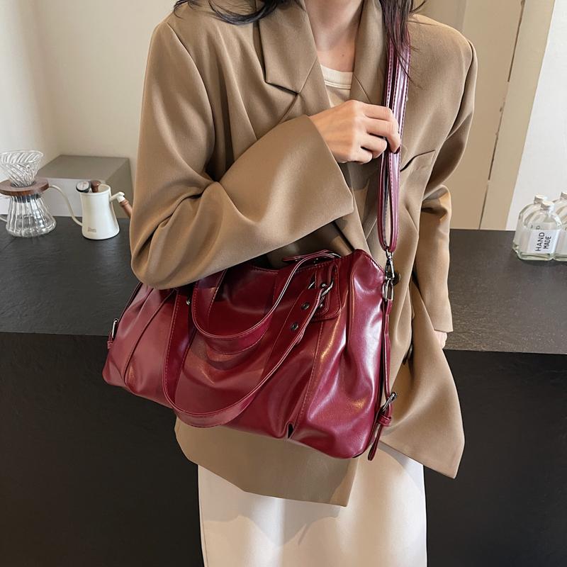 Glossy PU Leather Tote Bag With Dual Handles And Adjustable Shoulder Strap