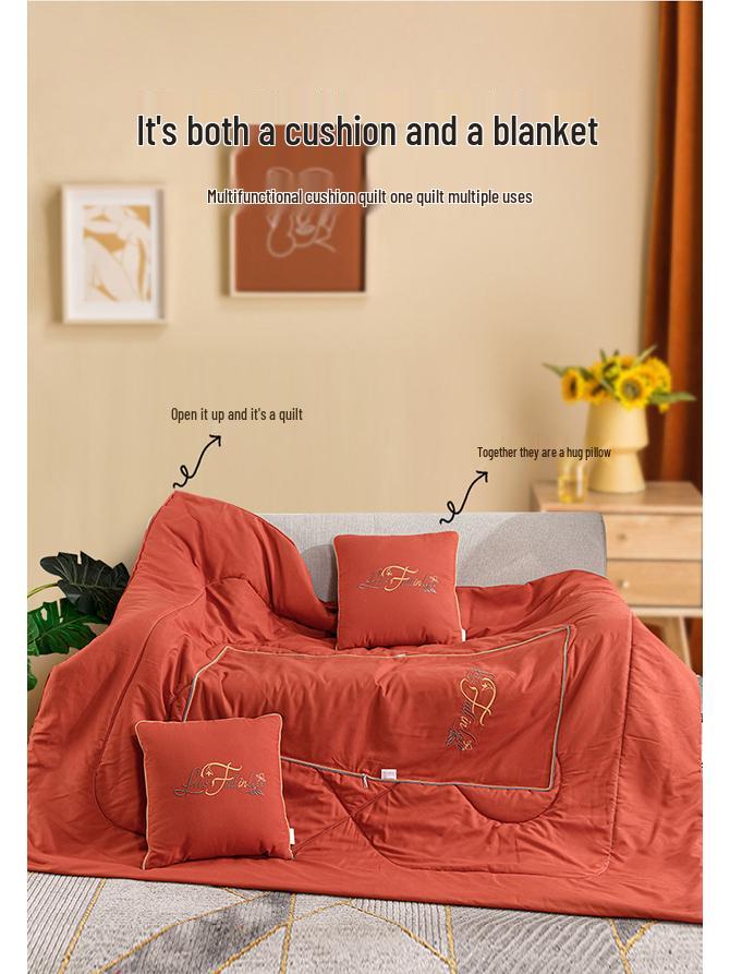 Dual-Use Embroidered Pillow Blanket: Office Nap & Car Cushion Combo