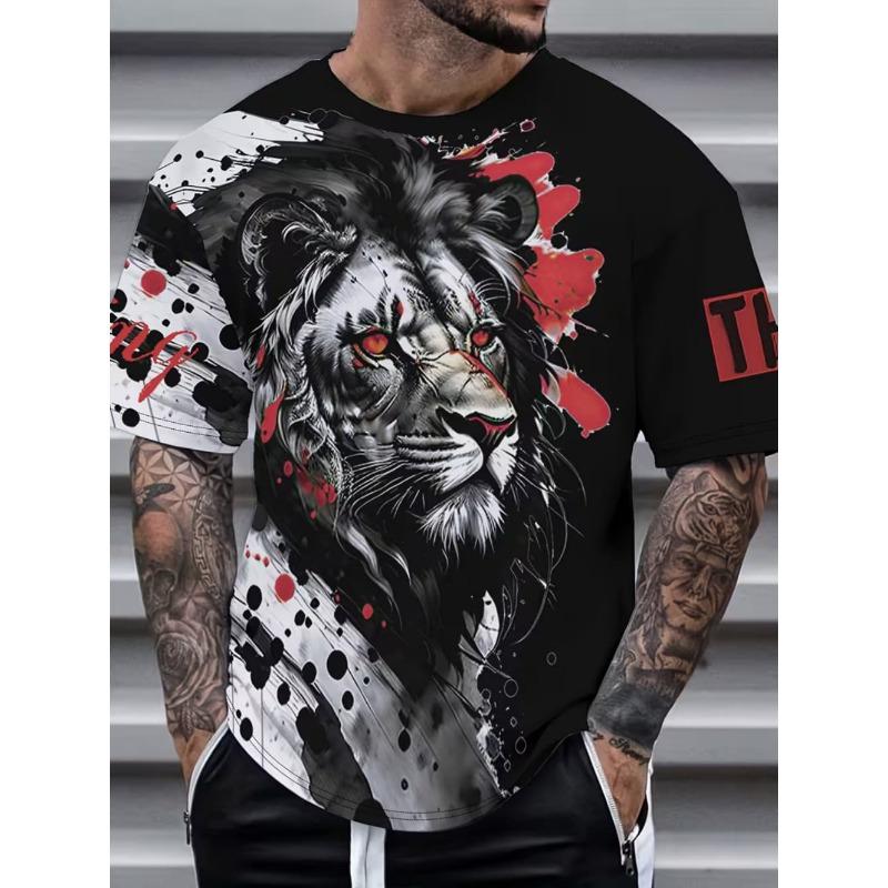 2026 T-Shirt for Men Harajuku Tiger Print Fashion Summer Short Sleeve