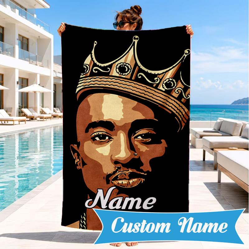 Custom Name Hip Hop Heart In Space Adventure Microfiber Beach Towel, Lightweight for Summer Travel, Swimming Pool Fan Gift