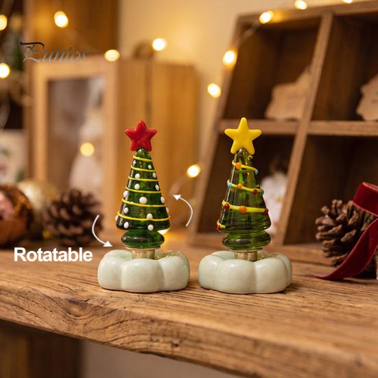 Handcrafted Holiday Table Decor Handmade Glass Christmas Tree Ornament with Star Top And Colorful Bead Details, Unique Gifts for Friends Desktop