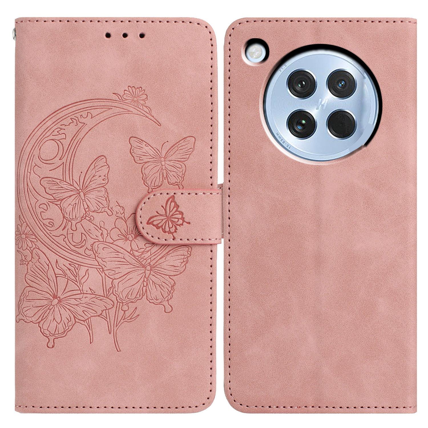 

For Oppo Find X8s 5G Case Butterfly Flower Imprinted PU Leather Wallet Stand Phone Cover Rose Gold