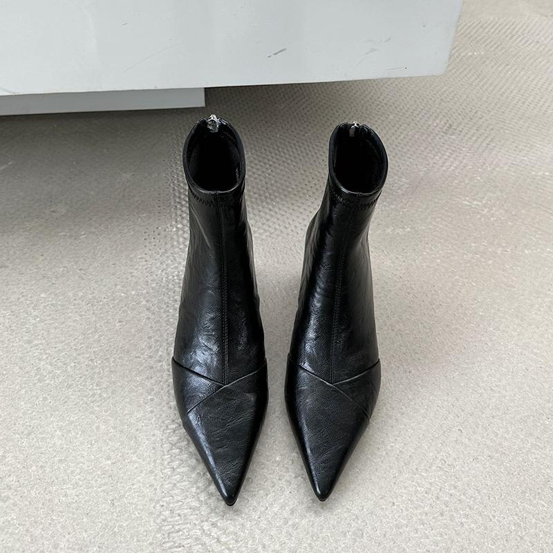 

Модная осенняя обувь из мягкой кожи с острым носком и ботильоны до щиколотки для женщин, модные ботинки на молнии и толстом каблуке, уличный стиль, современные короткие ботильоны для женщин 37 чёрный