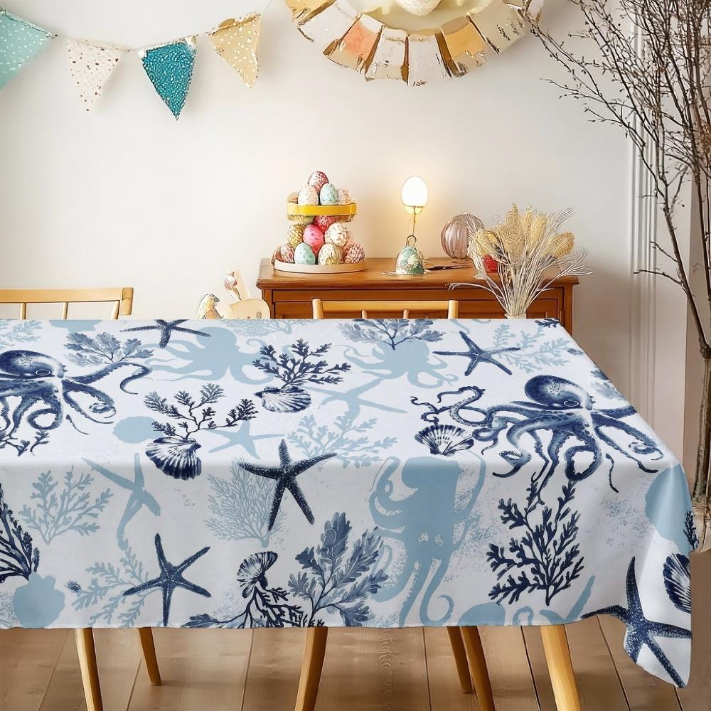 Nautical Ocean Theme Rectangle Table Cloth for Table Decor Kitchen Dining Waterproof Reusable Tablecloth for Tables Dining Room