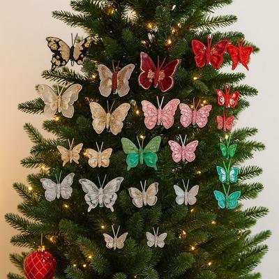 5-7cm Butterfly Christmas Decoration Plastic Feather with Clip Simulation Butterfly Pendant Colorful Handmade