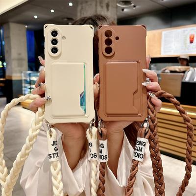 Tracolla a Cordino Intrecciata Custodia per Telefono Per Samsung Galaxy S26 S25 S24 S23 S21 FE Plus S22 Ultra Edge Portacarte Cover in Silicone