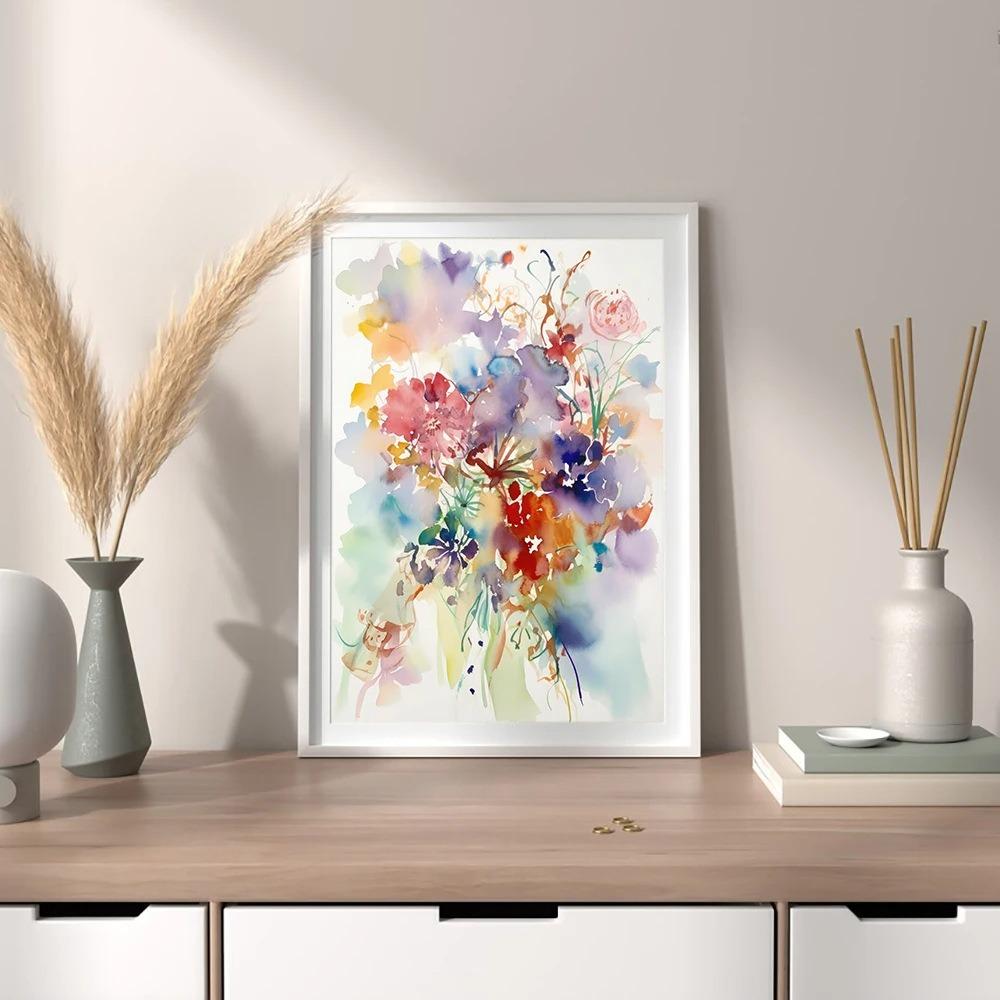 Nordic Modern Watercolor Abstract Floral Bouquet Living Room Bedroom Decoration Canvas Painting Plant Painting for Living Room Bedroom Decor