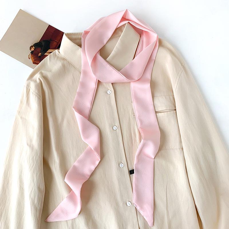 Influencer Style Silk Scarf: Hair Tie, Solid Color, Long & Narrow, Korean Style Necktie, Flowing Ribbon for Women