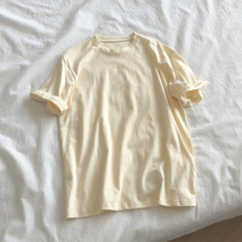 Cotton Summer Clothes Women's New Solid Color Round Neck Loose Base Short-sleeved T-shirt Women's Loose Clothes