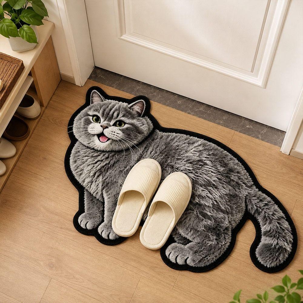 Special-shaped Cat Floor Mat Absorbent Animal Door Mat Cute Cat Shaped Rug Bedroom Decor