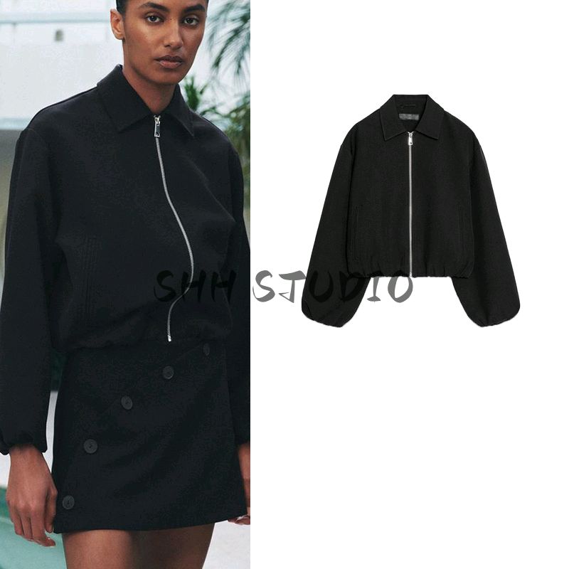 Spring New Women's Clothing Minimalist Style Lapel Long Sleeves Puffy Hem Short Version Jacket Outwear 8372026