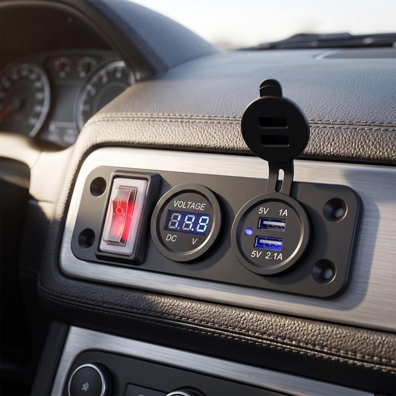 Car Switch Panel with USB 12V Switch Panel with Voltmeter Pre-Wired for Hobbyists