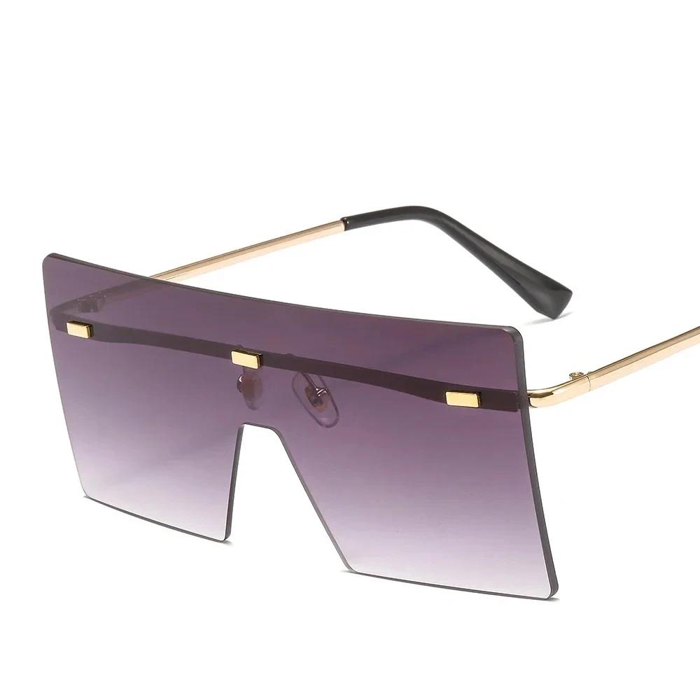 Oversized Rimless Sunglasses for Women Metal Gradient UV400 Luxury Fashion Shades Eyewear