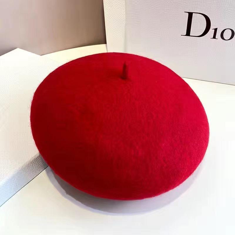 Elegant And Fashionable Solid Color Wool Thick Beret Winter Hat For Travel Shopping Warmth Vintage Painter And Parent-Child Hat