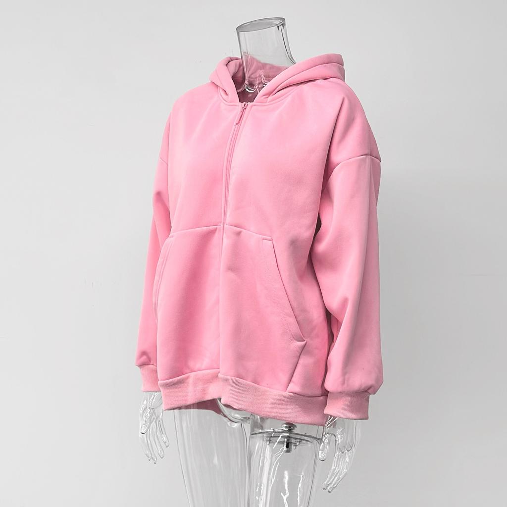 Autumn and Winter New Casual Hooded Long Sleeve Cardigan Sweatshirt Loose Zipper Sweatshirt Women's Clothing
