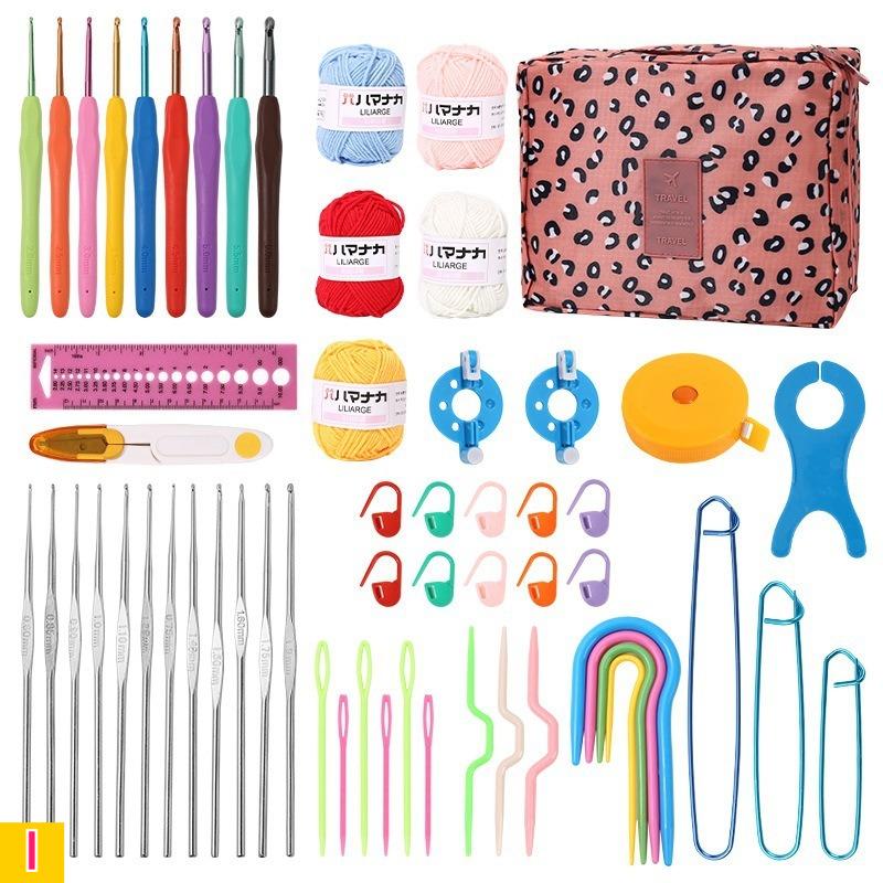 59pcs Complete Knitting Crochet Craft Kit for Adult All-in Starter Set with Yarn Needles Hooks Measuring Tape Scissors-like Tool