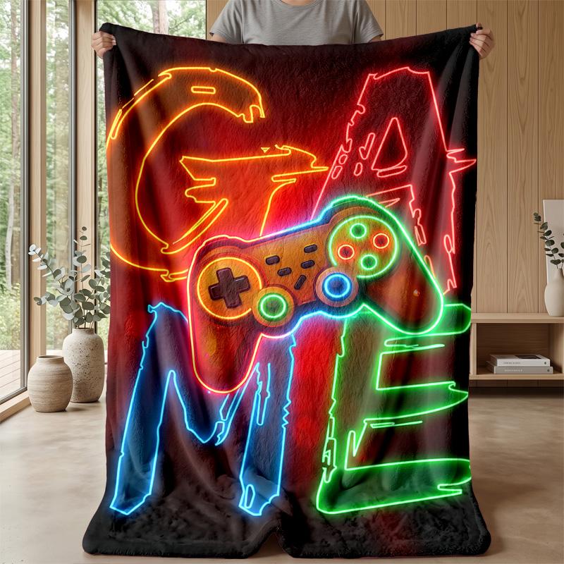Neon Game Controller Art Theme blanket Lightweight Warm Flannel Blanket Decorative Throw Blanket for Home Decoration