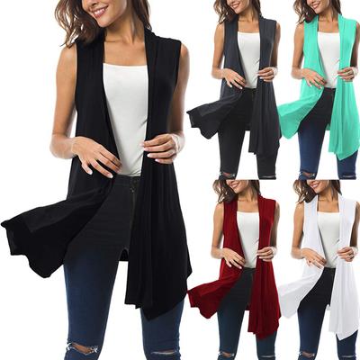 Cardigan drapé sans manches ouvert sur le devant pour femme, haut chemisier à ourlet asymétrique