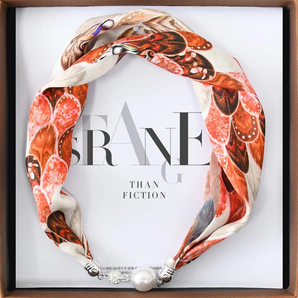 Chinese Retro Multi-Functional Magnetic Women'S Silk Scarf Small Strip Diamond Magnetic Buckle Small Scarf