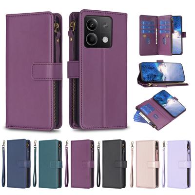 Luxury 9 Card Holder Zipper Pocket Leather Handbag Cover Magnetic Closure Kickstand Shockproof Flip Case For Xiaomi Redmi Note13 12C K60 POCO C55 Civi