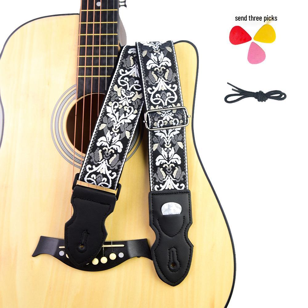 Retro Ethnic Embroidered Guitar Strap - Wooden and Electric, Polyester Printing, UK Style