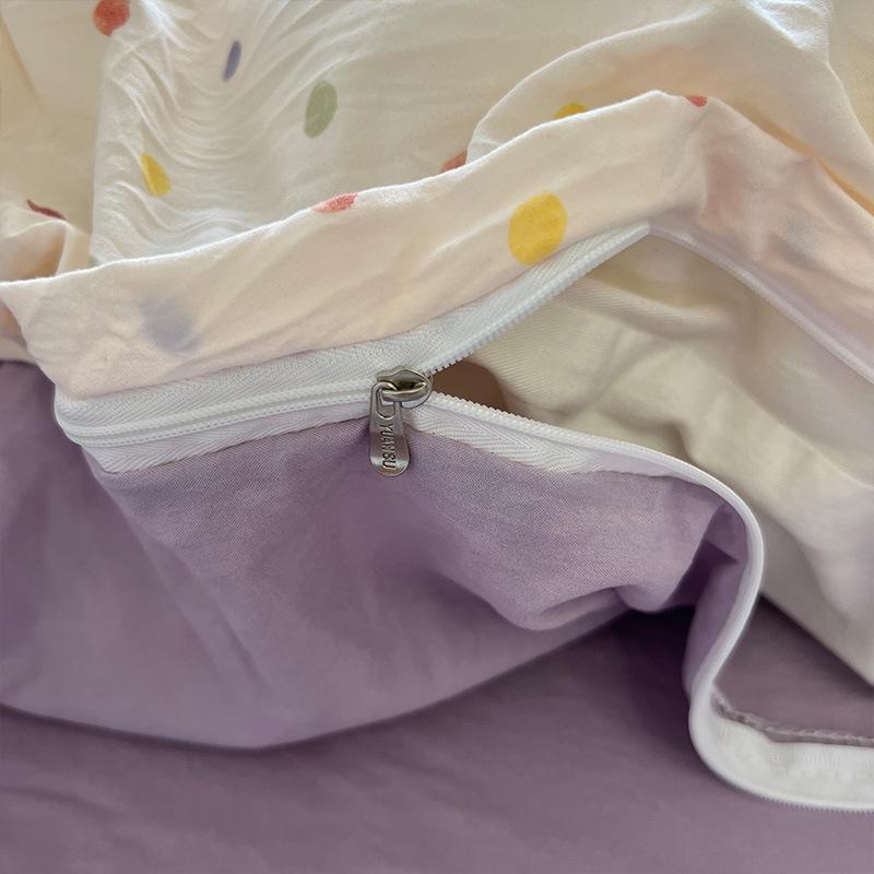 Washed Cotton Four-piece Set, Cartoon Quilt Cover, Bed Sheet, Dormitory Three-piece Set, Bedding