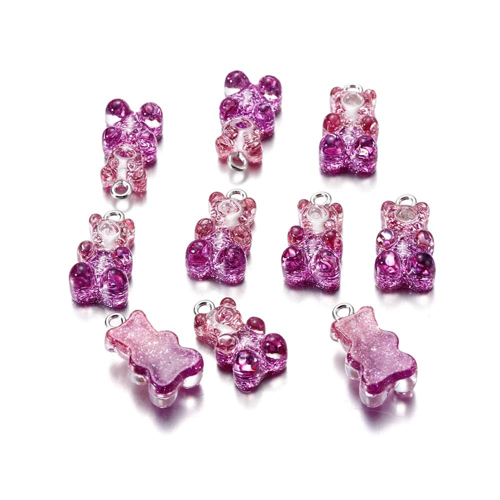 10pcs Colorful Transparent Resin Gummy Bear Charms Pendant Cute Animal Pendant For DIY Necklace Bracelet Jewelry Keychain Making