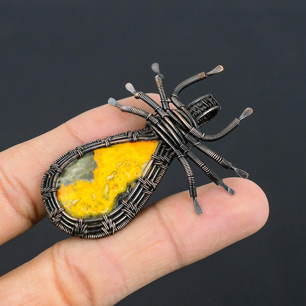 Bumblebee Jasper Pendant, 999 Copper Wire Wrapped Pendant Gemstone Jewelry, Handmade Pendant Amazing Jewelry, Gift For Her